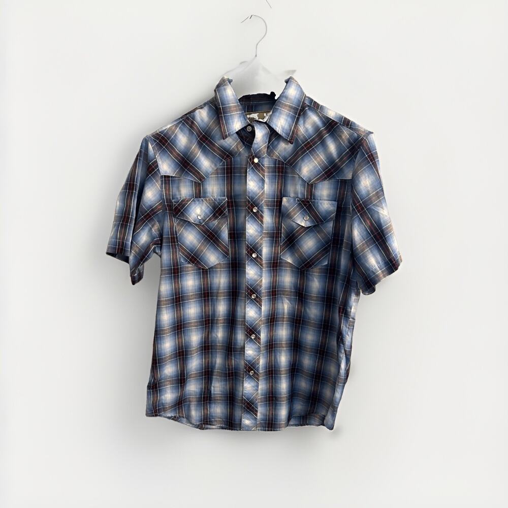 Wrangler Pearl Snap Mens Size‎ L Shirt Button Up Plaid Western Cowboy America
